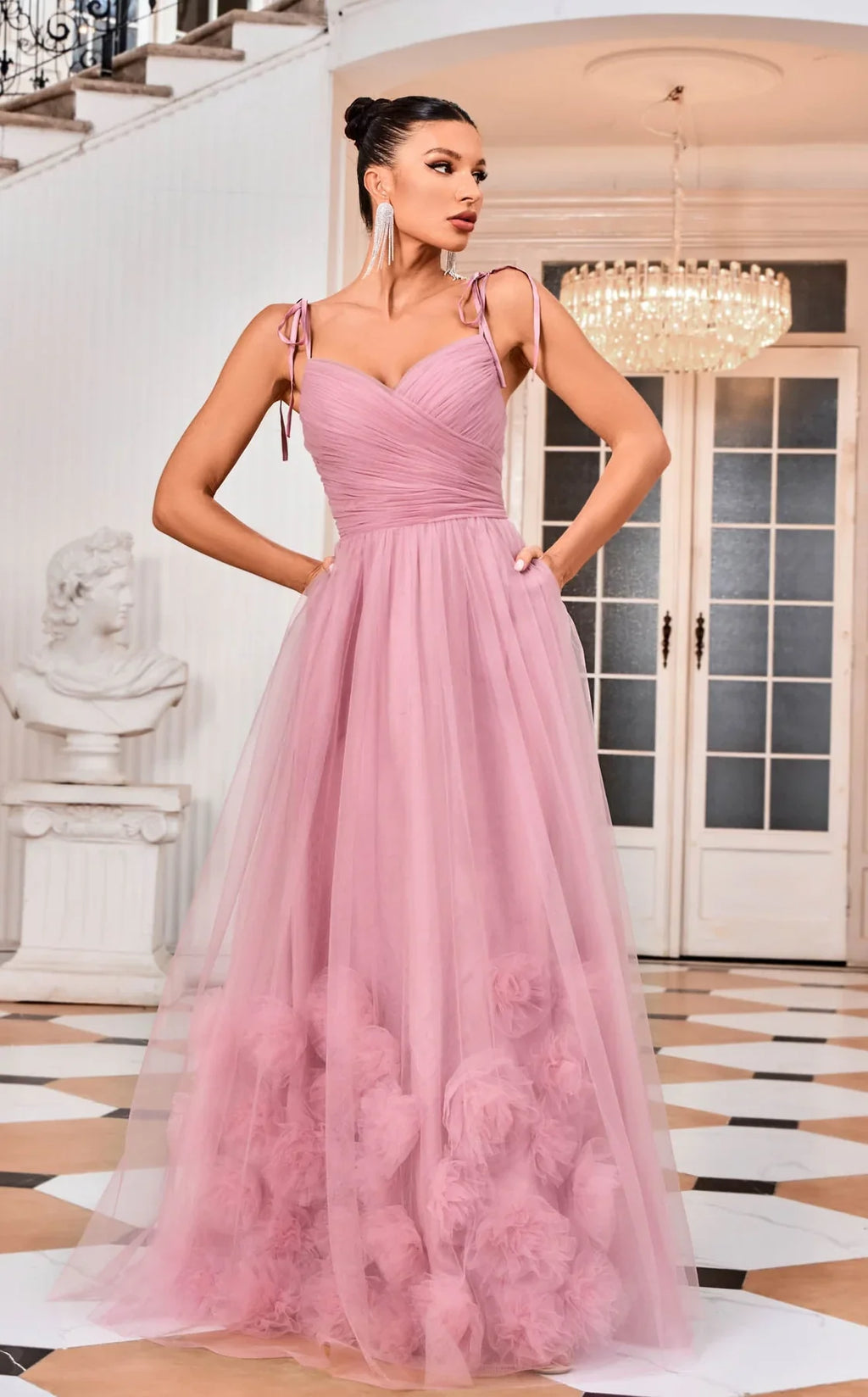 Sweetheart A-Line Gown with Floral Appliques & Sweep Train