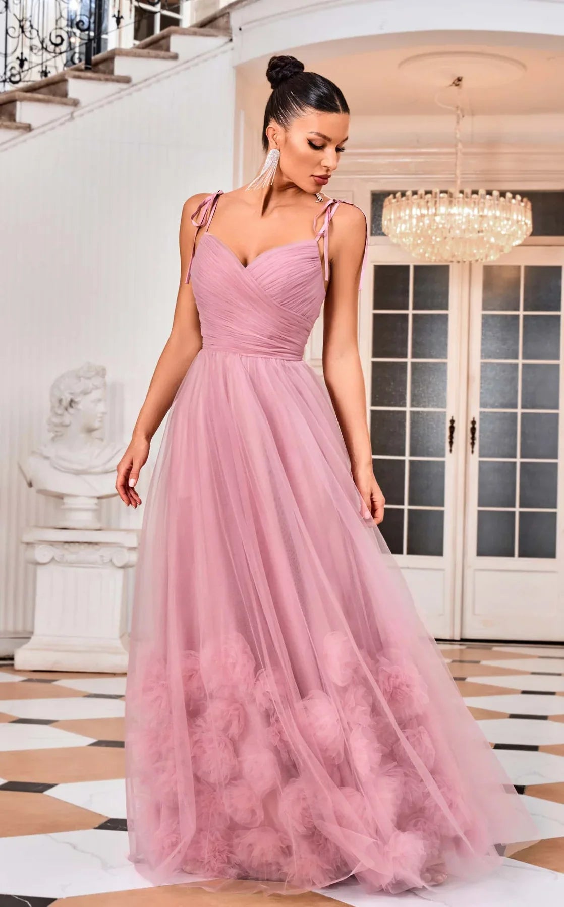 Sweetheart A-Line Gown with Floral Appliques & Sweep Train
