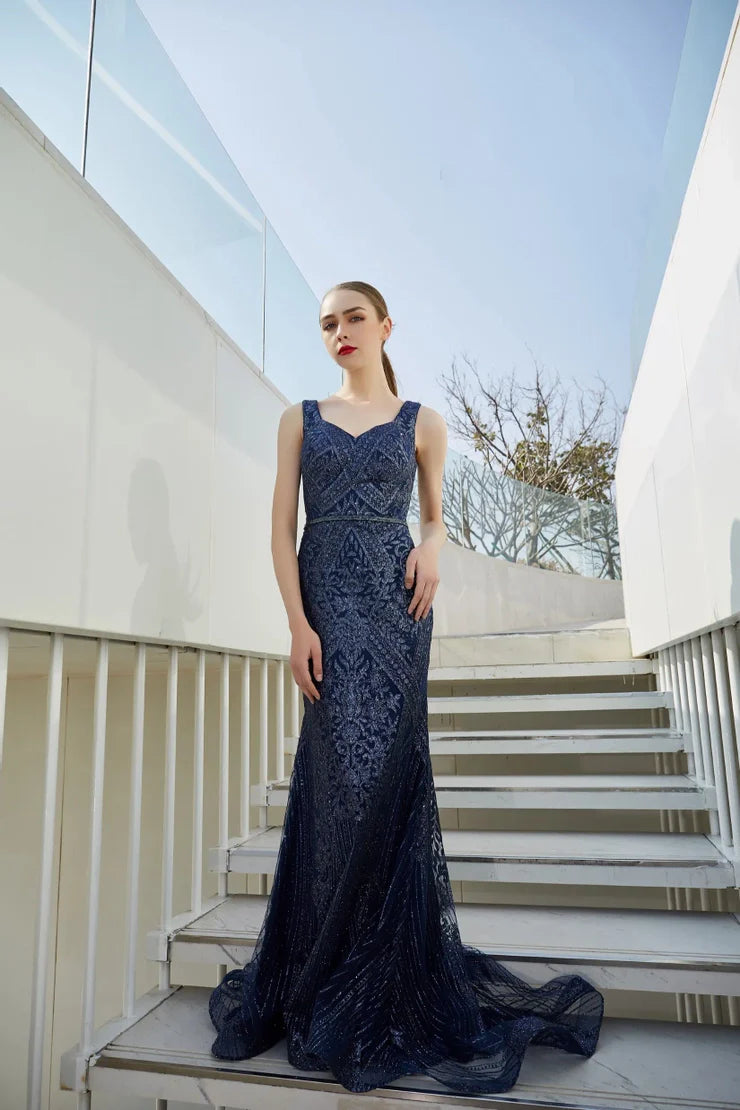 Sophisticated V-Neck Straight-Line Dress - Wine & Navy